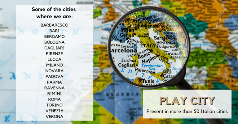 Team building. Play city. Present in more than 50 Italian cities.